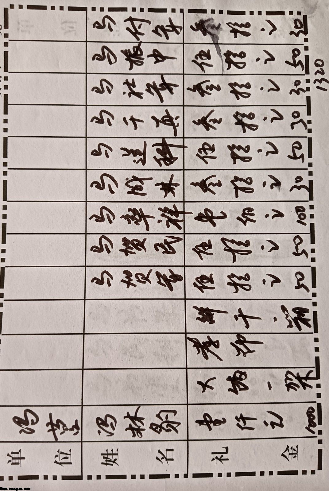 马家白事礼单