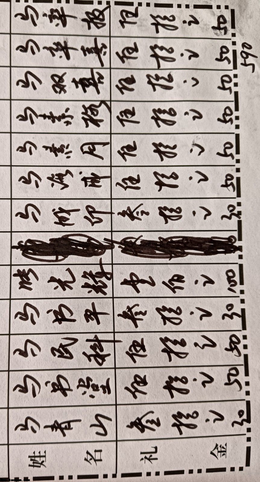 马家白事礼单