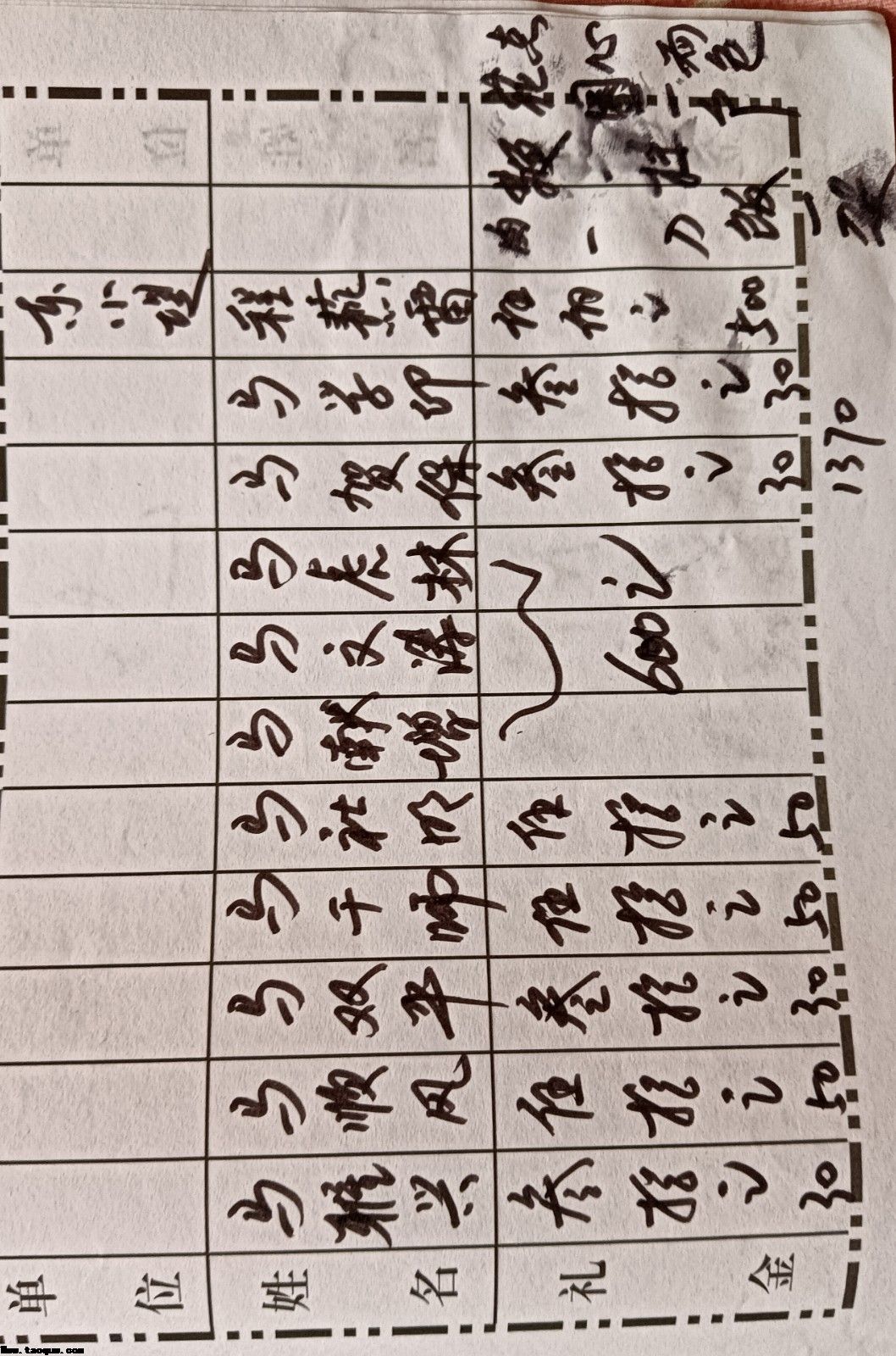 马家白事礼单